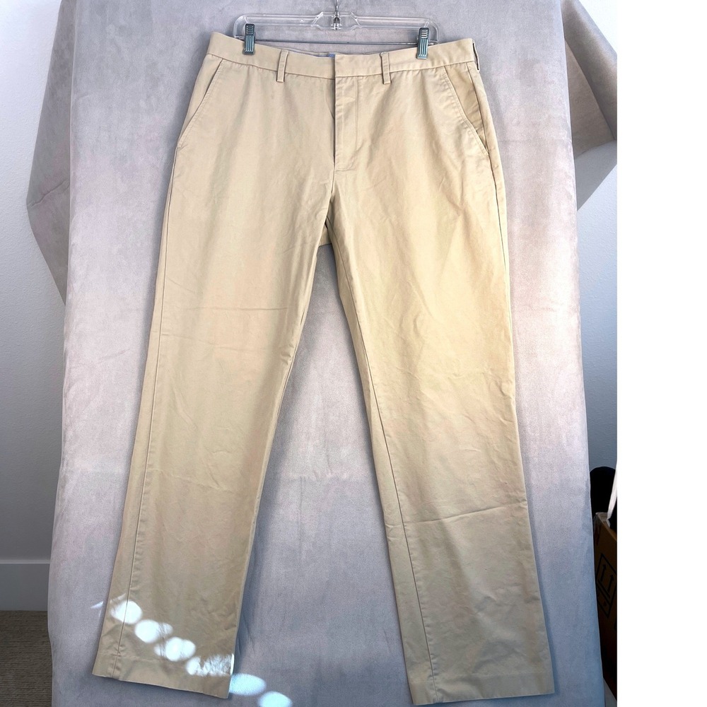 J Crew Tan Khaki Chino Pants Mens 36x34 100% Cotton Flat Front Preppy Modern - Picture 2 of 8